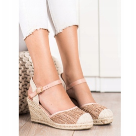 Sweet Shoes Ažurne espadrile na klinu bež smeđa ružičasta 1
