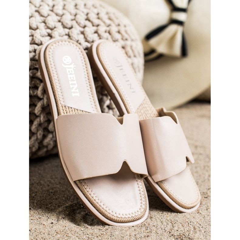 SHELOVET Elegantne eko kožne papuče bež 1