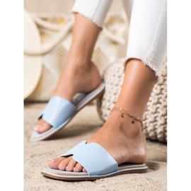 SHELOVET Elegantne eko kožne papuče plava 1