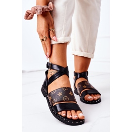 PS1 Crne Loretta sandale od ravne eko kože crno 2