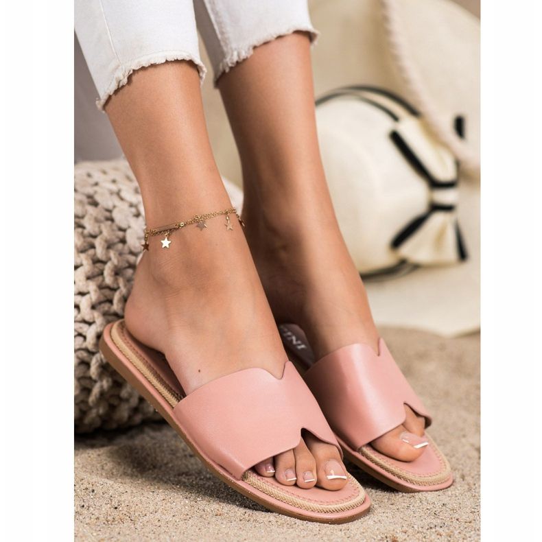 SHELOVET Elegantne eko kožne papuče ružičasta 1