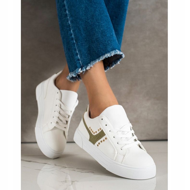 SHELOVET Vezane cipele sa zelenim umetkom bijela 1