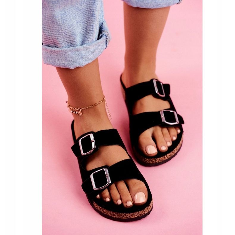 EVE Ženske papuče na plutu s kopčama Black Si Senor crna 4