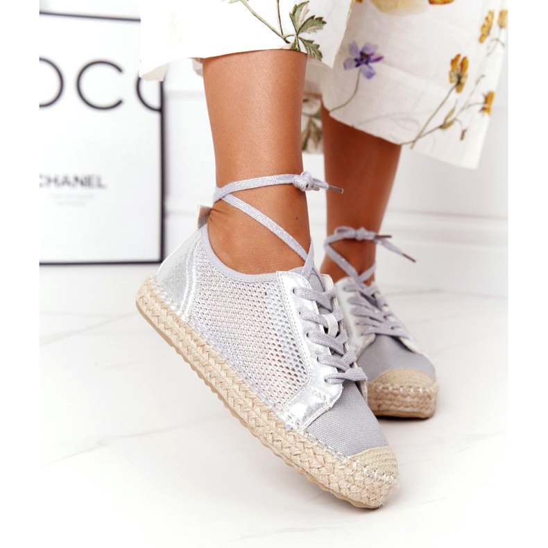 S.Barski Čipkane ažur Espadrile S. Barski L17704 Srebro 1