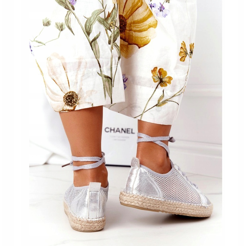 S.Barski Čipkane ažur Espadrile S. Barski L17704 Srebro 2