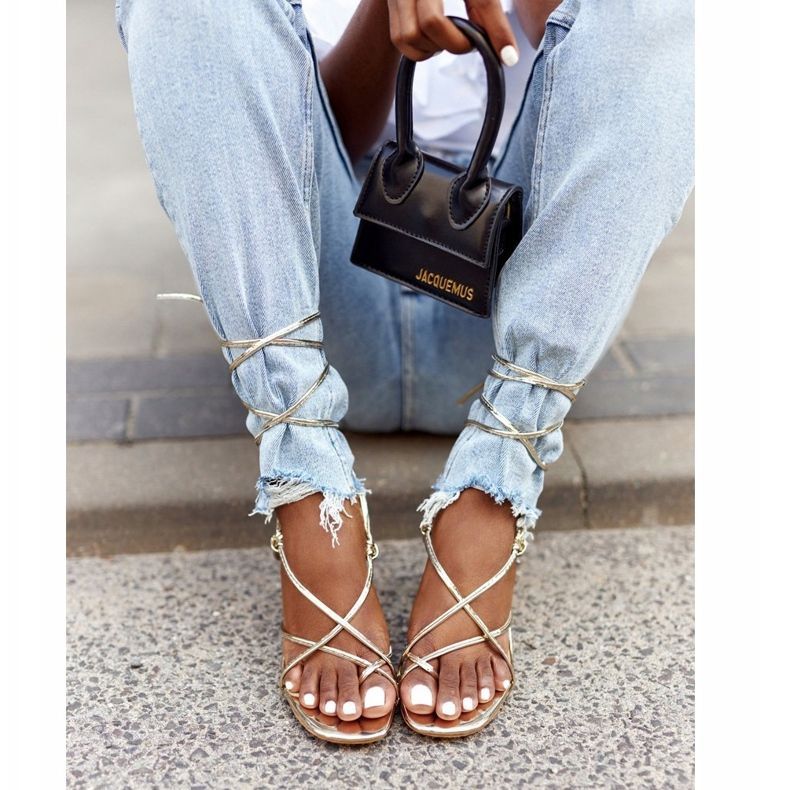 PS1 Vezane sandale na visoku petu sa zlatnom pistom četvrtastog prsta zlatni 3