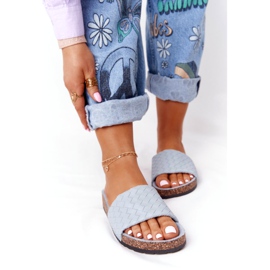 MSMG Plave kožne papuče Catalina na potplatu od pluta plava 3