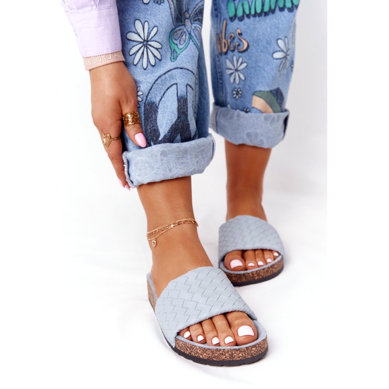 MSMG Plave kožne papuče Catalina na potplatu od pluta plava 3