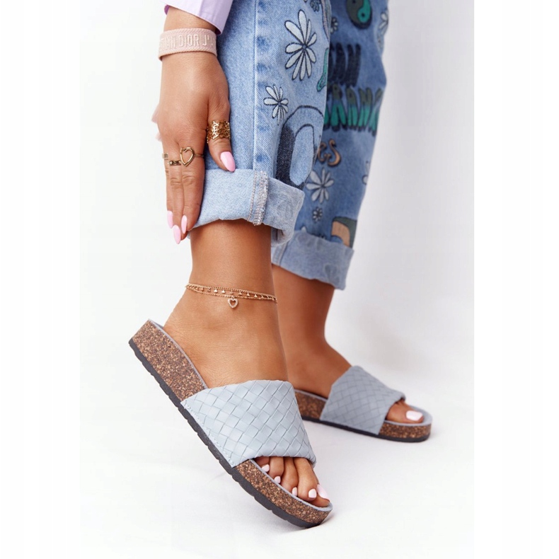 MSMG Plave kožne papuče Catalina na potplatu od pluta plava 2