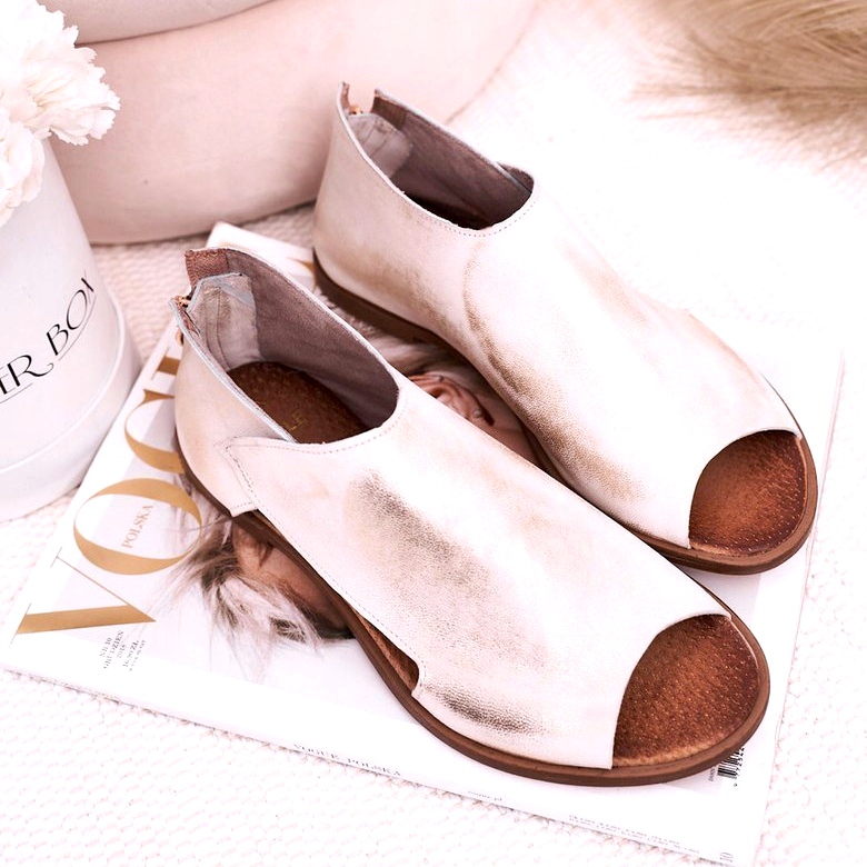 Nicole Ženske ravne kožne sandale Bijela Natalie zlatna 1