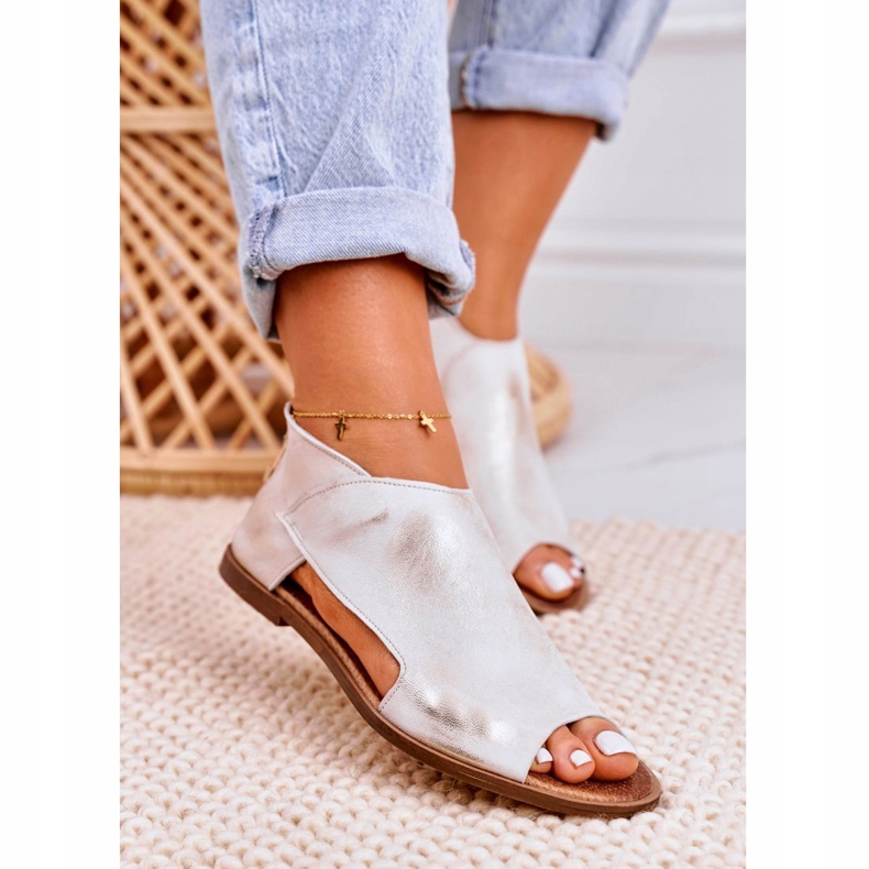 Nicole Ženske ravne kožne sandale Bijela Natalie zlatni 3