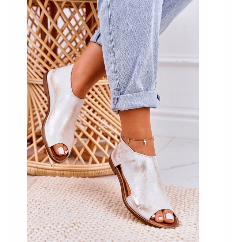 Nicole Ženske ravne kožne sandale Bijela Natalie zlatni 4