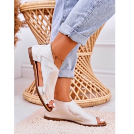 Nicole Ženske ravne kožne sandale Bijela Natalie zlatna 5