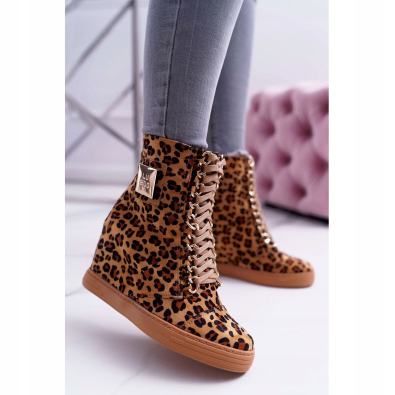 Ženske tenisice Lu Boo Zlatni lanac Suede Leopard Monica bež smeđa 2