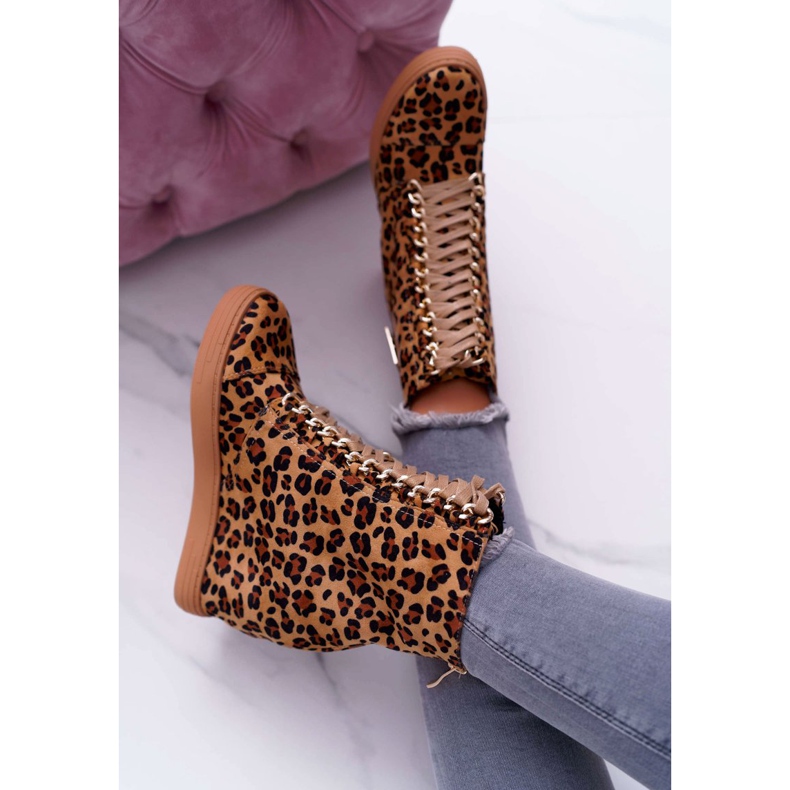 Ženske tenisice Lu Boo Zlatni lanac Suede Leopard Monica bež smeđa 3