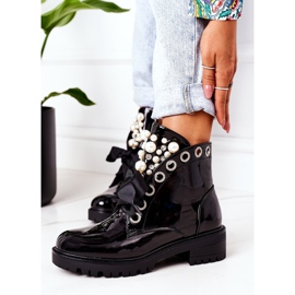 Lakirani topli radnici s biserima Crna Perla crno 2