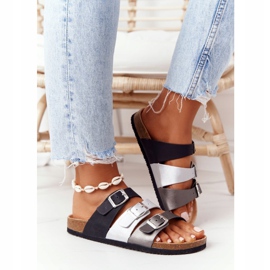 Kožne profilne papuče Big Star HH274588 Crna i srebrna srebro 4