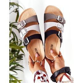 Kožne profilne papuče Big Star HH274588 Crna i srebrna srebro 1