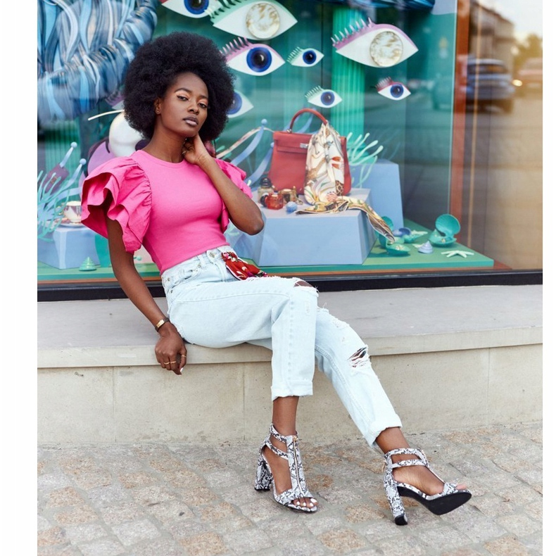 PS1 Crne sandale na šanku sa zmijskim uzorkom Ludost crno siva 4