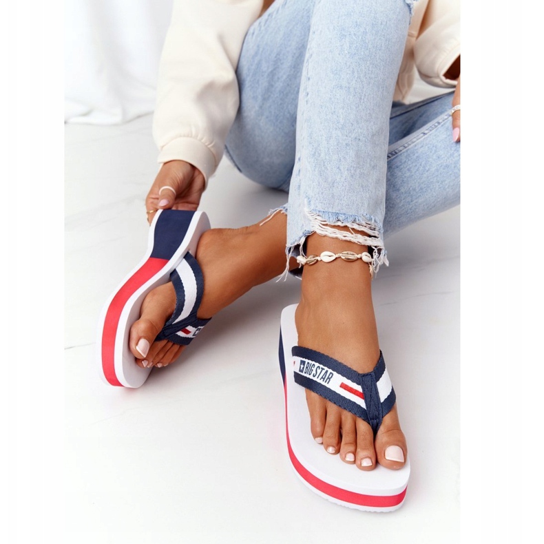 Ženske japanke na klin Big Star HH274A093 Bijele bijela mornarsko plava 3