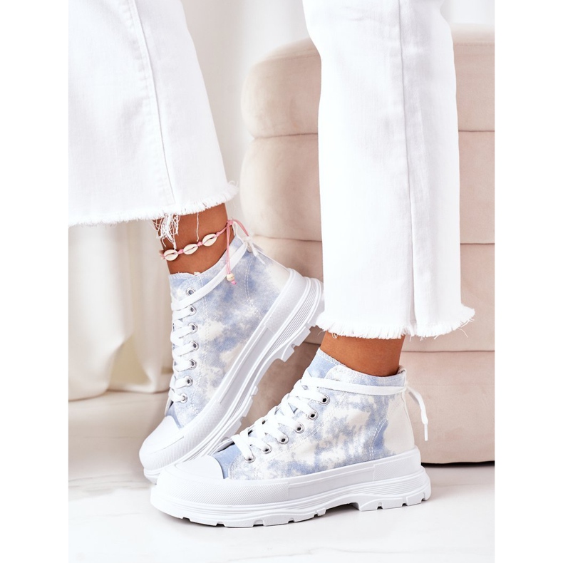 FJ1 Visoke tenisice na velikom plavom potplatu s Trissy efektom kravate bijela plava 2