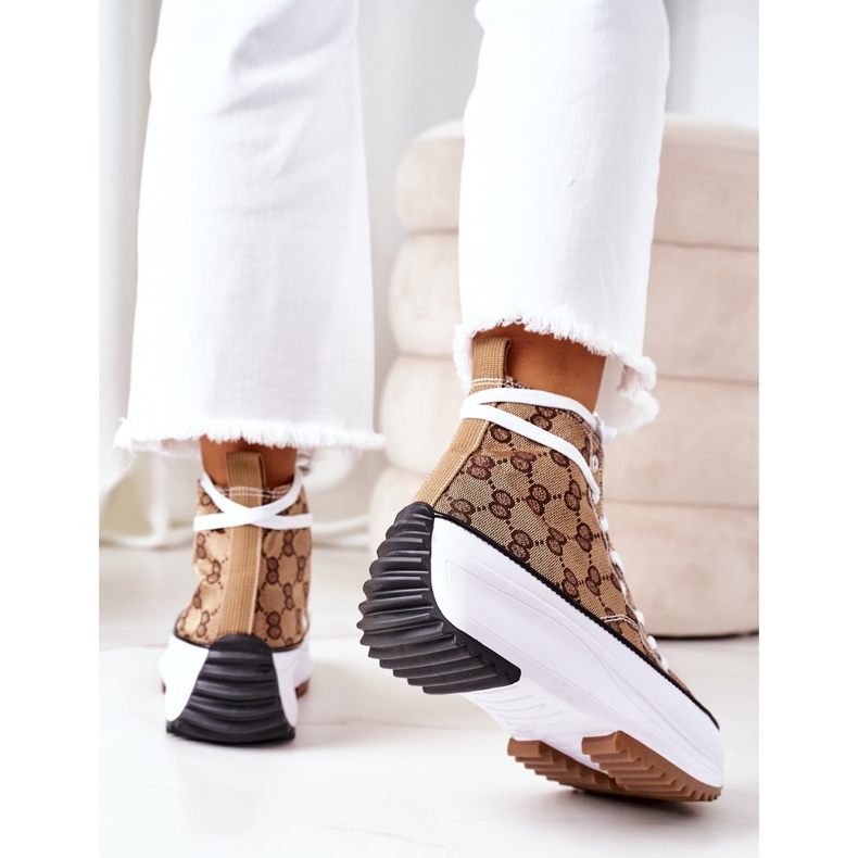 FJ1 Upisane tenisice na platformi Electric Love Brown bijela smeđa 2