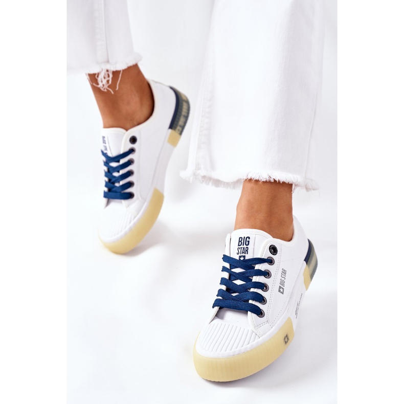 Ženske kožne tenisice Big Star II274132 Bijele bijela mornarsko plava 2