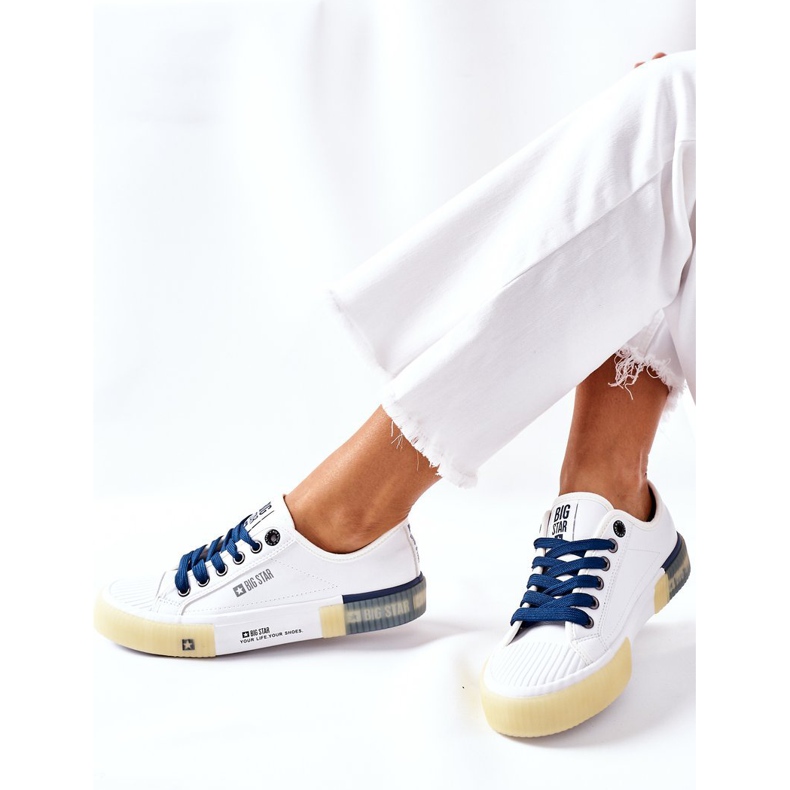Ženske kožne tenisice Big Star II274132 Bijele bijela tamnoplava 1