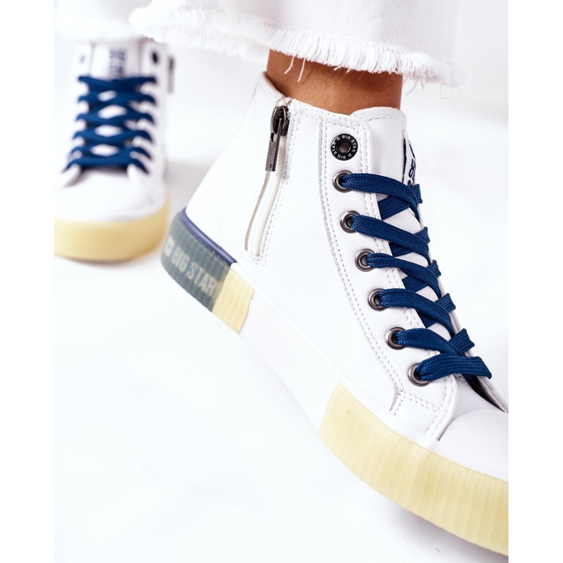 Kožne visoke tenisice Big Star II274137 Bijele bijela mornarsko plava 1