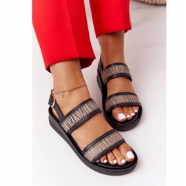 Kožne sandale na klin Laura Messi 2232 Crna bež 3