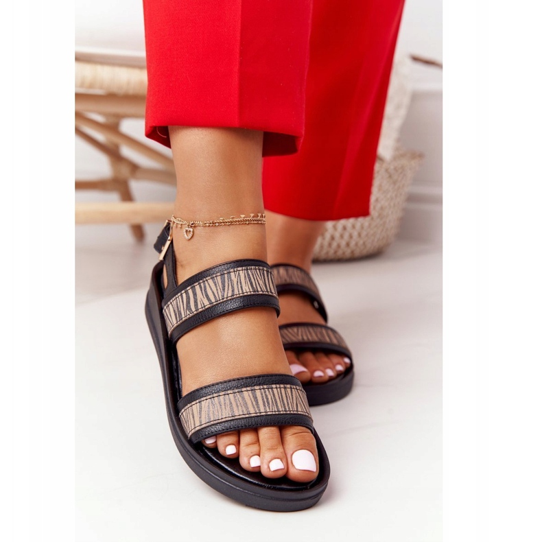 Kožne sandale na klin Laura Messi 2232 Crna bež 5