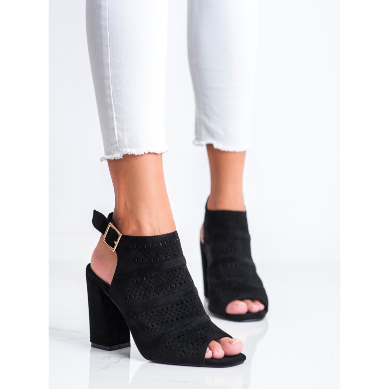 Renda Ažur sandale na postu crna 2