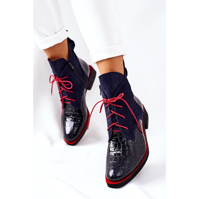 Alberto Violli Kožne čizme Aligatorski uzorak Navy Blue Bruselle crvena tamnoplava 2