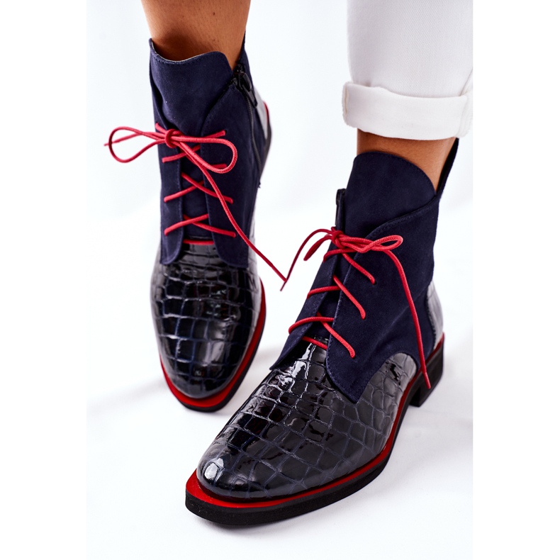 Alberto Violli Kožne čizme Aligatorski uzorak Navy Blue Bruselle crvena tamnoplava 1