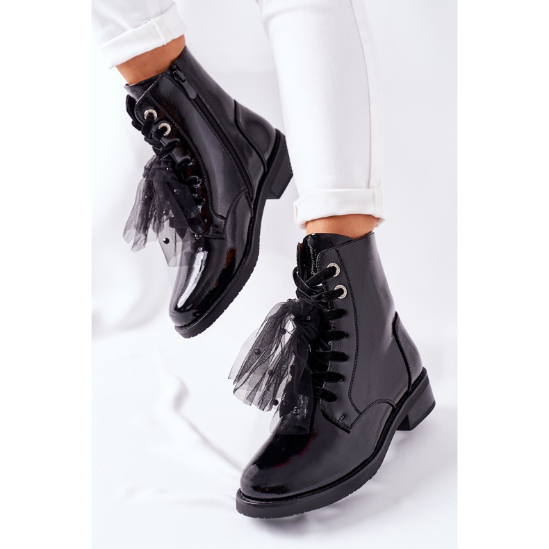 S.Barski Klasične ženske crne tople lakirane čizme La Grotta crno 2