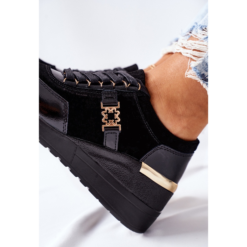 S.Barski Ženske kožne tenisice na klin crne Montessori crno 1