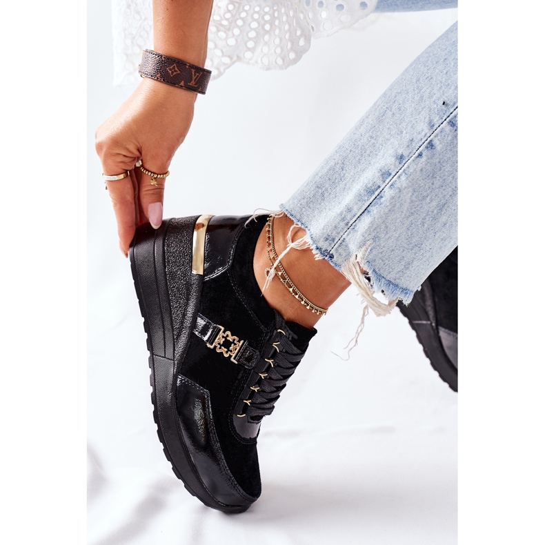 S.Barski Ženske kožne tenisice na klin crne Montessori crna 2