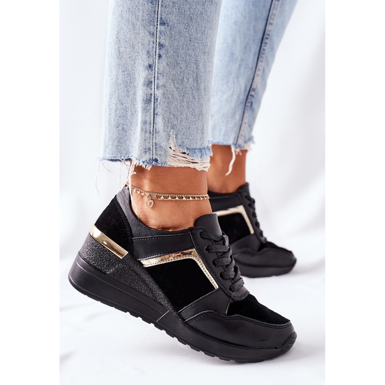 S.Barski Ženske kožne tenisice na klin Crna Manitoba crno 1