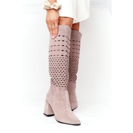 Ažurne čizme Lewski Shoes 2847 / B Beżowe bež 2