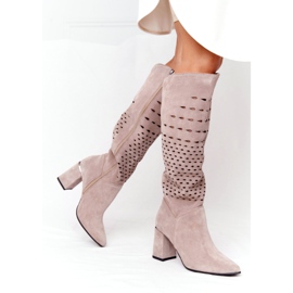 Ažurne čizme Lewski Shoes 2847 / B Beżowe bež 6