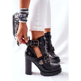 Čizme na stupu Crna lakirana kopča Crocodile Bramshall 1