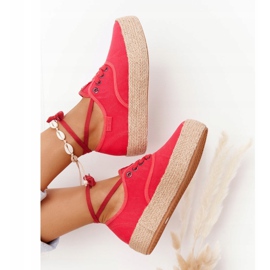 Espadrile na vezanje na pletenoj platformi Big Star FF274141 Crvena 5