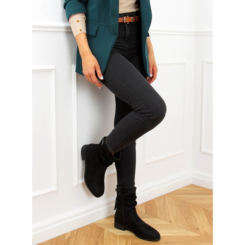 Ravne čizme s crnim resama B0-330 Crna crno 2