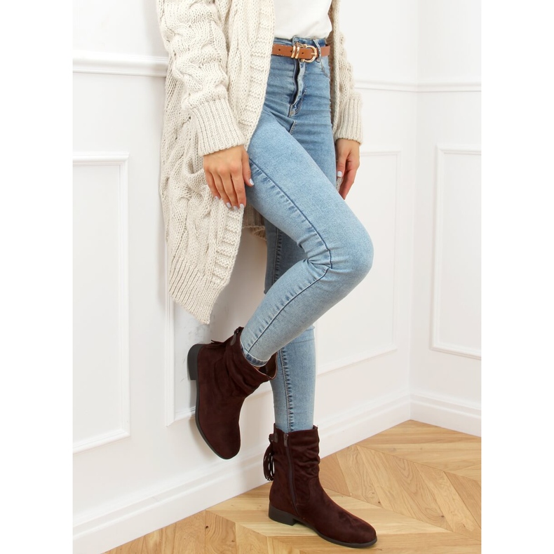 Ravne čizme sa smeđim resicama B0-330 Smeđe smeđa 2