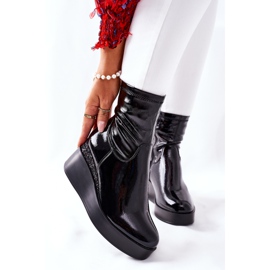 S.Barski Ženske čizme na klin lakirane crne terapije crna 2