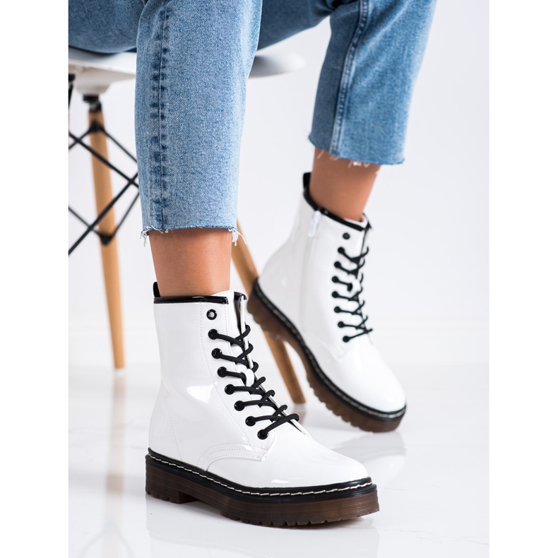 SHELOVET Bijele radničke čizme s krznom bijela 2