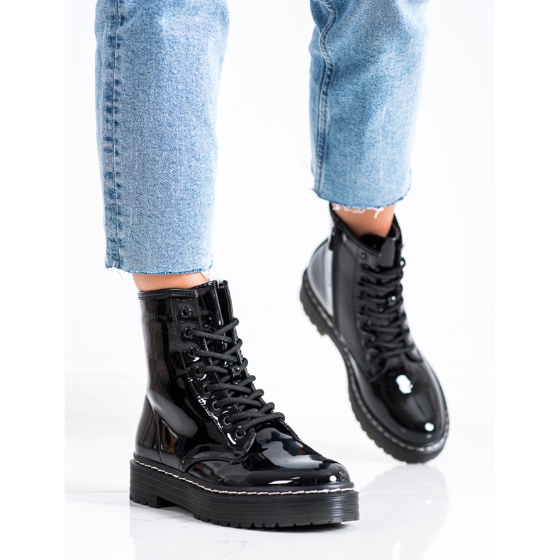 SHELOVET Crne radničke čizme s krznom crna 2