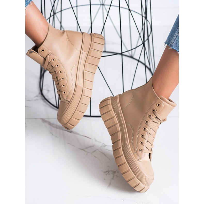 SHELOVET Tenisice s eko kožom na platformi bež 1