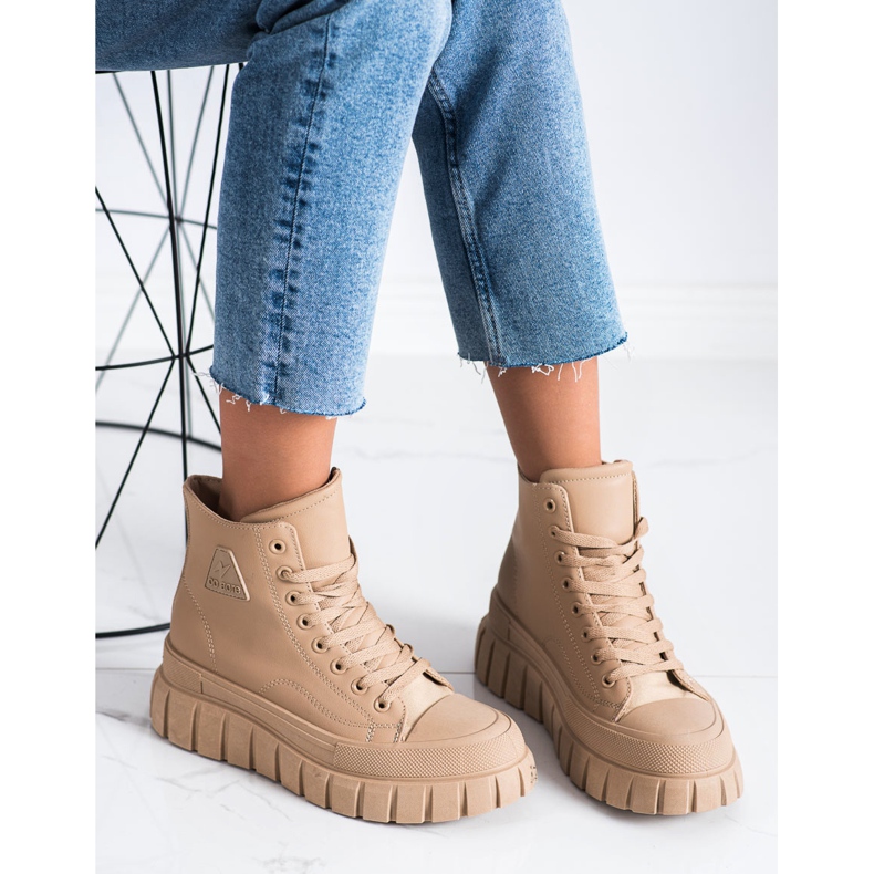 SHELOVET Tenisice s eko kožom na platformi bež 2