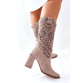 Lewski Shoes Ženske kožne čizme na petu Cappuccino Lewski 2923 Pick Me Up bež 2